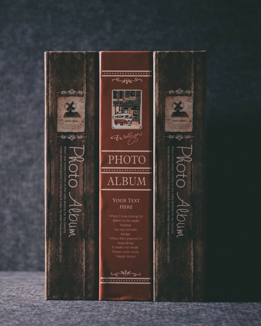 Leather photo albums lit with soft directional light